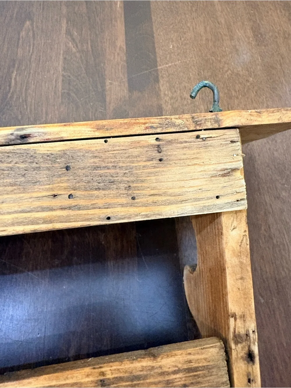 Rustic Wooden Wall Shelf with Hooks in Natural Wood